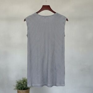 Tahari Linen Stripped Navy White Large Sleeveless Button Back Nautical Light